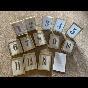 Wedding Table Numbers and Gold frames for labels
